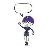 cartoon vampire girl waving with speech bubble N9