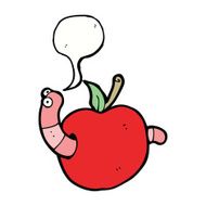 cartoon worm in apple with speech bubble N5