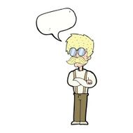 cartoon hipster man with mustache and spectacles speech bub N9