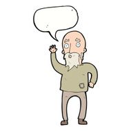 cartoon old man waving with speech bubble