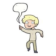 cartoon happy boy pointing with speech bubble N17