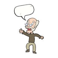 cartoon frightened old man with speech bubble N28