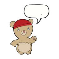 cartoon teddy bear wearing hat with speech bubble