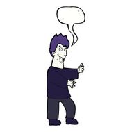 cartoon vampire waving hands with speech bubble N9