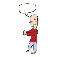 cartoon balding man explaining with speech bubble N9