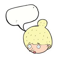 cartoon surprised woman&#039;s face with speech bubble N8