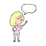 cartoon happy woman about to speak with speech bubble N9