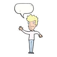 cartoon worried man reaching out with speech bubble N18