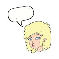 cartoon curious woman with speech bubble N50