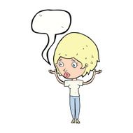 cartoon woman raising hands in air with speech bubble N18