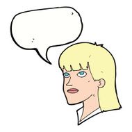 cartoon serious woman with speech bubble N16