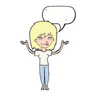 cartoon woman shrugging with speech bubble N51