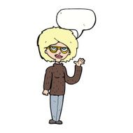 cartoon woman waving with speech bubble N282