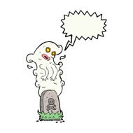 cartoon ghost rising from grave with speech bubble N23
