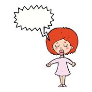 cartoon woman in dress with speech bubble N33