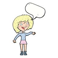 cartoon waving woman with speech bubble N125