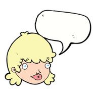cartoon female face with surprised expression speech bubble N18