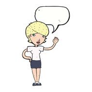 cartoon woman waving with speech bubble N283