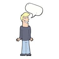 cartoon man shrugging shoulders with speech bubble N33