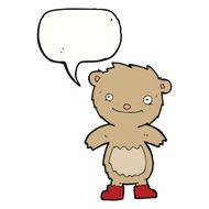 cartoon teddy bear wearing boots with speech bubble