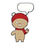 cartoon waving teddy bear with speech bubble N2