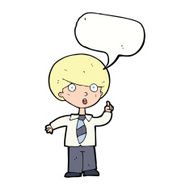 cartoon school boy answering question with speech bubble N40