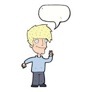 cartoon man giving peace sign with speech bubble N47