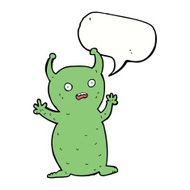 cartoon funny little alien with speech bubble N9