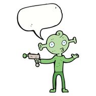 cartoon alien with ray gun speech bubble N8