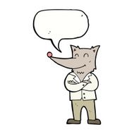 cartoon wolf in shirt with speech bubble N4