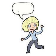 cartoon happy waving girl with speech bubble N9