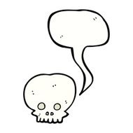 cartoon spooky skull symbol with speech bubble