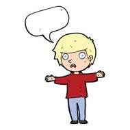 cartoon worried boy with speech bubble N25