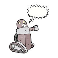 cartoon tank robot with speech bubble N9