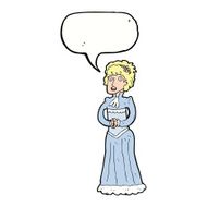 cartoon shocked victorian woman with speech bubble N9