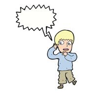 cartoon frightened boy with speech bubble N16