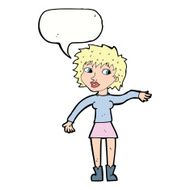 cartoon friendly woman waving with speech bubble N42