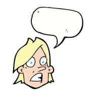 cartoon frightened face with speech bubble N9