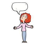 cartoon curious woman looking upwards with speech bubble N9