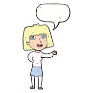cartoon friendly woman waving with speech bubble N43