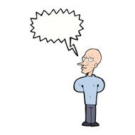 cartoon evil bald man with speech bubble N9