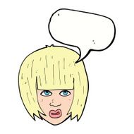 cartoon annoyed girl with big hair speech bubble N9