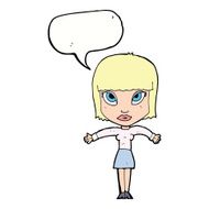cartoon woman shrugging with speech bubble N52