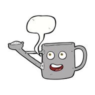 watering can cartoon with speech bubble