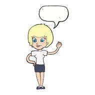 cartoon woman waving with speech bubble N285