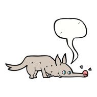 cartoon dog sniffing floor with speech bubble N5