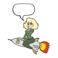 cartoon army pin up girl riding missile with speech bubble N9