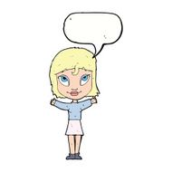 cartoon woman with open arms speech bubble N83