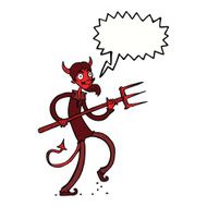 cartoon devil with pitchfork speech bubble N25