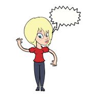 cartoon woman waving with speech bubble N286